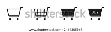 Shopping cart set icon on white background. Simple supermarket vector