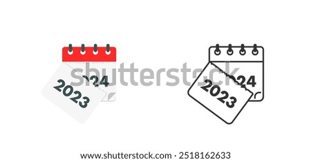 Curled paper calendar 2023 - 2024. Tear off the calendar sheet flat icon. Vector isolated illustration