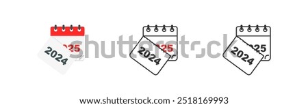 Curled paper calendar 2024 - 2025. New Year 2025. Tear off the calendar sheet flat icon. Vector isolated illustration