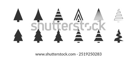 Christmas tree set icon. X-mas sign simbol, fir tree silhouettes. Vector isolated flat illustration for holiday design