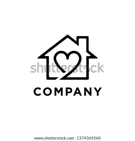 Sweet home logo - outline house and heart symbol. Love and family, social work and charity vector icon. - Vector
