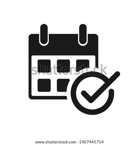 Calendar with check mark. Event planner icon. Meeting schedule icon. Appointment date symbol illustration.