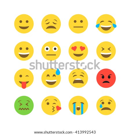 Abstract funny flat style emoji emoticon icon set