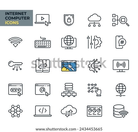 Internet computer web icons in line style. Technology, cloud, digital service, connection network, collection. Vector illustration. Images produced without the use of any form of AI. software