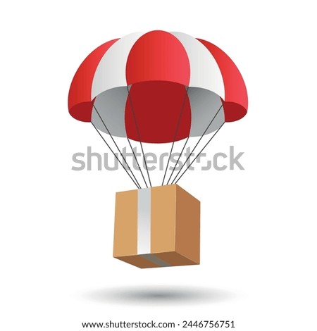 Parachute gift box package aerial post delivery emblem icon vector illustration. Images produced without the use of any form of AI. software