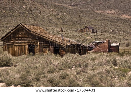 Hillside mining shacks in Bodie, California, a ghost town and state park.