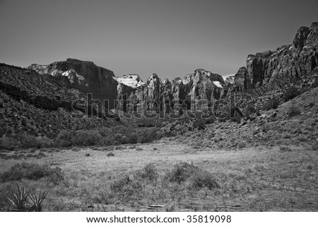 Zion National Park - Temple of the Virgins in black and white