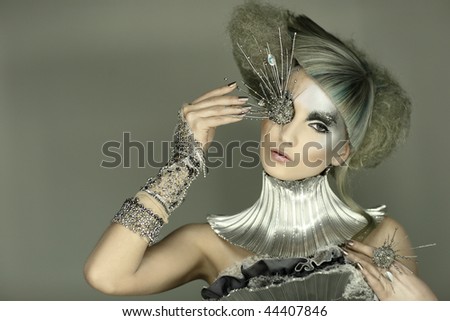 fashion model in expression dress and hair