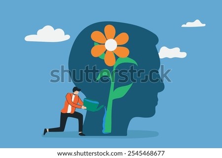 positive thingking  concept human brain self care. Wellbeing, acceptance, blooming brain