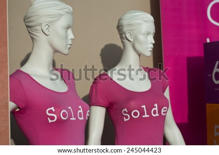 Mulhouse - France - 18 January 2015 - mannequin discount fashion in a showroom