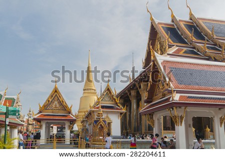 Bangkok, Thailand- April 13, 2015: Traveler sight seeing in Wat Phra Keaw