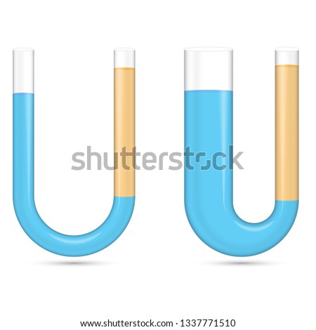 U tubes. Two separate liquids were used. There is a difference in height depending on the density of liquids between the two ends. Physics and science are also the subject of pressure.