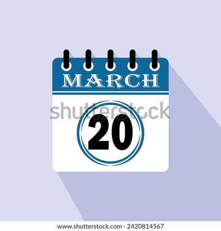 Icon calendar day - 20 March. 20th days of the month, vector illustration.