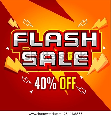 Flash Sale banner with bold red and orange colors, featuring '40% OFF' and lightning symbols. Energetic design perfect for highlighting special discounts and driving attention to limited-time deals