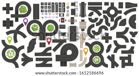 Vector design elements. Road plan, city map. Top view. Race game. Creation kit. Highway. (view from above)