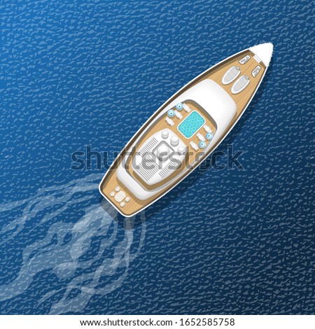 Vector illustration. Yacht. Top view. Ship. View from above.