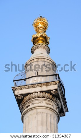 Gilded Urn of Fire and viewing platform on the Monument to the Great Fire of London, England, UK