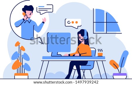 Vector Illustration business finance ecommerce Admin and Customer Service serving calling from consumers complain flat and outline design style