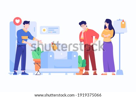 People Sell and Buy Furniture and Household Appliances Concept Flat Style Design Illustration 