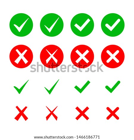 Green tick symbol and red cross sign. Do's don'ts icon vector desing.