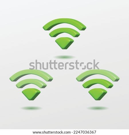 3d set of green colour wireless and wifi icon for website, label, banner, sticker, template and logo. 3d style vector illustration design.