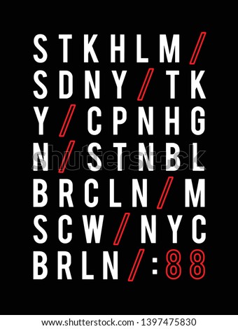 Letter typography world Cities.New York City College T-shirt and apparels graphic design Varsity Tee.Modern style t-shirt typography vector. - Vector