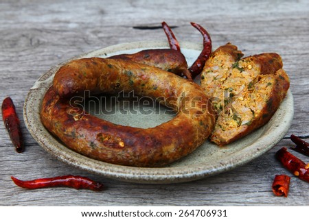 Sausage. Northern Thailand sausage. South east Asia sausage. .Asian sausage.