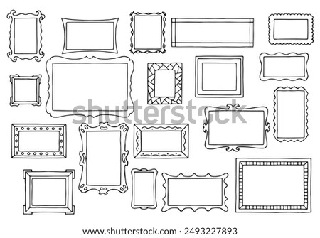 A set of different frames for pictures. Freehand drawing. Doodle. Hand Drawn. Outline.