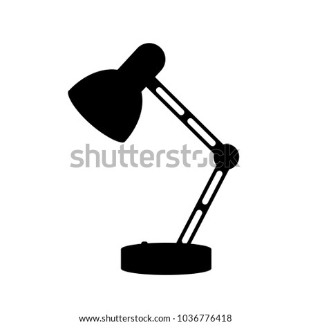 Desk lamp modern cartoon black silhouette vector illustration. Table bulb office workplace design element in flat style isolated on white background. The flow of light. Icon for business and education