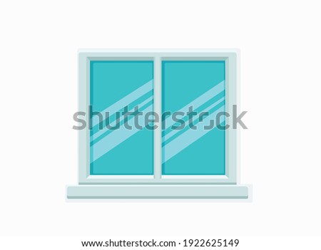 Vector window with glass and wooden frame on a brick wall. Cartoon facade house outside design element. City street wall exterior illustration 