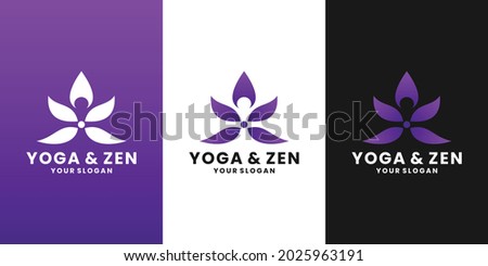 minimalist yoga logo design vector with lotus gradient color