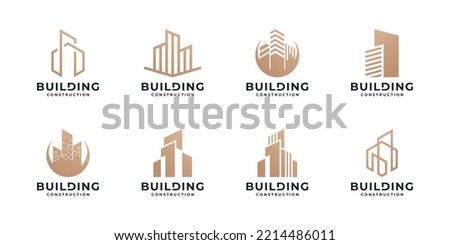 set of building icon business logo design collection. real estate logo vector with golden color.