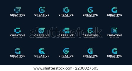 Set of letter G with digital concept logo design.