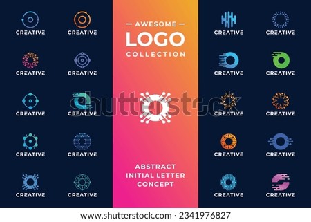 Set of creative letter O digital technology logo design.