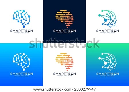 artificial intelligence logo design with brain tech, connect logo concept