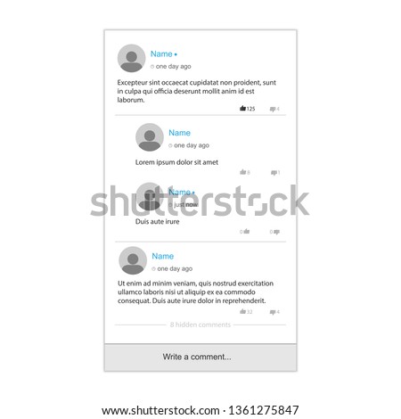 Template of comments. Comments on social media whith reply to comment. Vector illustration.