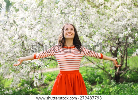 Similar – Image, Stock Photo Smiling woman in blooming field