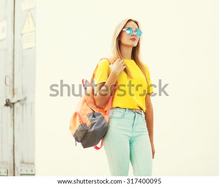 Similar – Image, Stock Photo Teenager girl with backpack and bike standing on metro station holding smart phone in hand, scrolling and texting, smiling and laughing. Futuristic bright subway station. Finland, Espoo