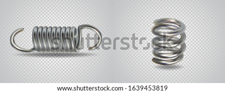 Metal Springs. Realistic Steel Objects. Flexible Spiral Wire For Mechanisms, Machine Industry, Windup Toys And Music Boxes. Elastic Coil Icons Isolated On Transparent Bg. Vector Illustrations set.