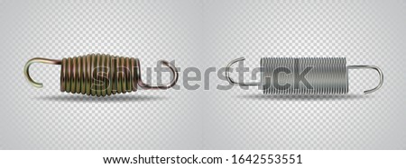 Metal Springs. Realistic Steel Objects. Flexible Spiral Wire For Mechanisms, Machine Industry, Windup Toys And Music Boxes. Elastic Coil Icons Isolated On Transparent Bg. Vector Illustrations set.