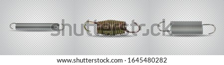 Metal Springs. Realistic Steel Objects. Flexible Spiral Wire For Mechanisms, Machine Industry, Windup Toys And Music Boxes. Elastic Coil Icons Isolated On Transparent Bg. Vector Illustrations set.