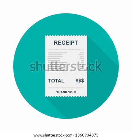 Receipt paper, Bill check, Invoice, Cash receipt, Payment of utility, Vector, Flat icon