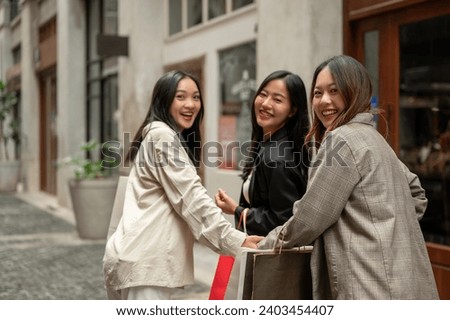 Similar – Image, Stock Photo Female traveler talking on her cell phone while waiting to board a plane at departure gates at airport terminal.