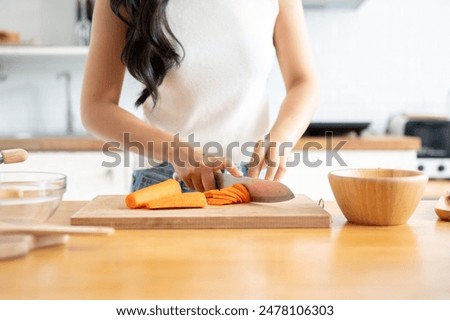 Image, Stock Photo Crop woman with slice of lemon