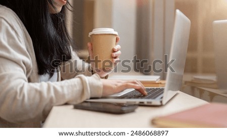 Similar – Image, Stock Photo Businesswoman with coffee cup on street