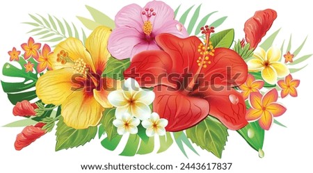 Arrangement from hibiscus flowers and leaf