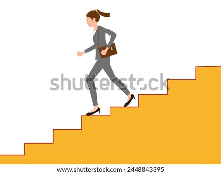 This is an illustration of a business woman going down the stairs.