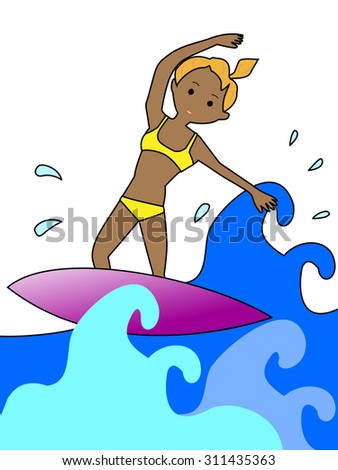 The woman who tanned enjoys surfing