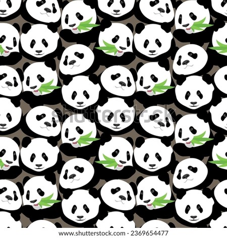 Panda bear on a dark gray background. Animal seamless pattern, print. Vector illustration