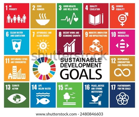 Goals for addressing poverty worldwide and realizing sustainable development. SDGs illustration vector